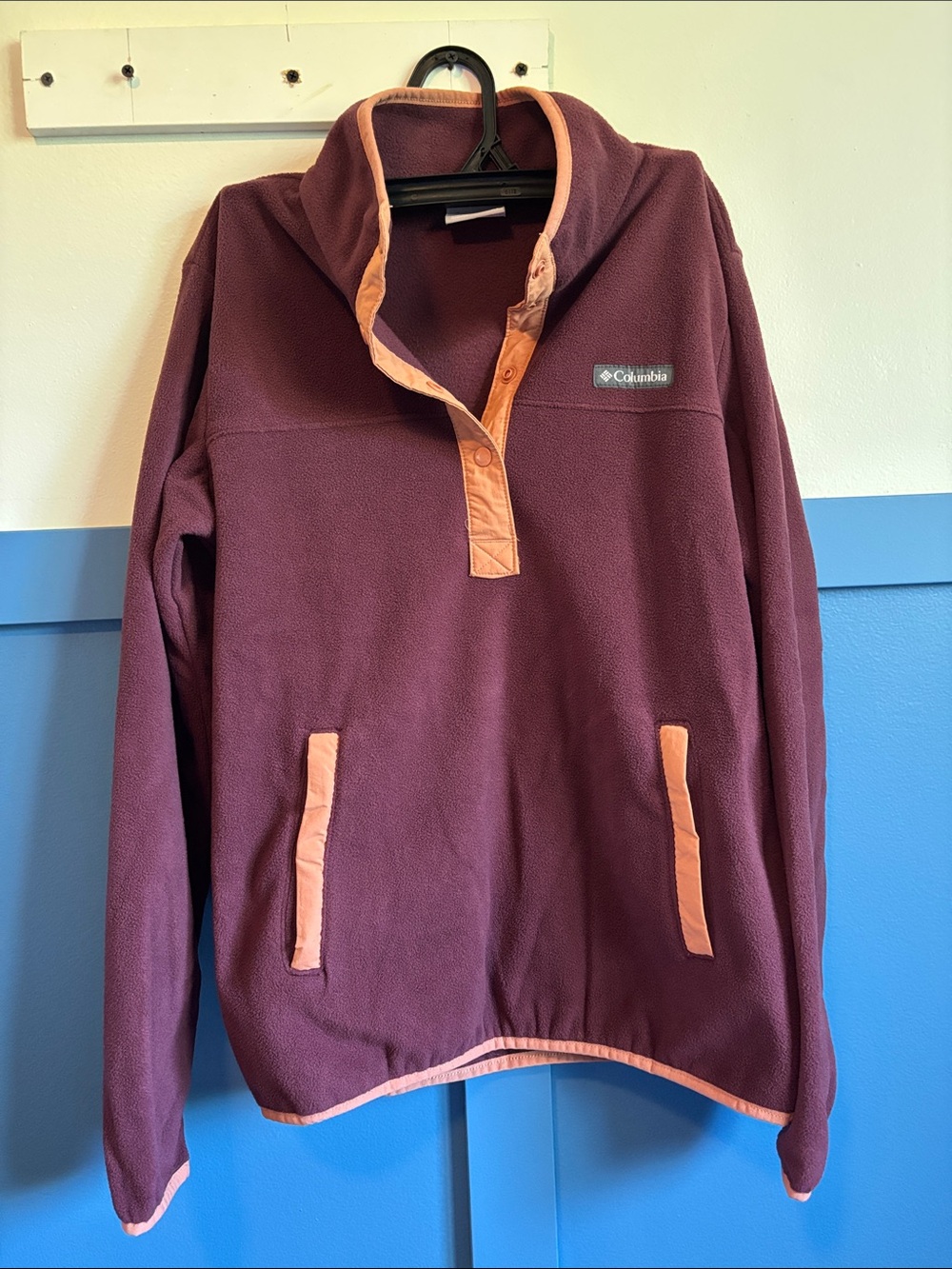 Columbia Women's Plum Fleece Pullover with Peach Trim